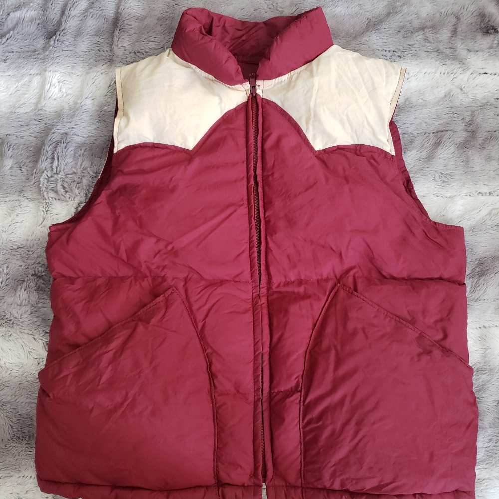 Lady West Vintage Women's Stranger Things Maroon Cream Quilted Puffer Vest M-L